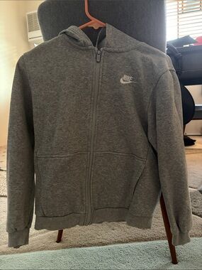 Nike Heather Gray Zip-Up Hoodie with Small White Logo